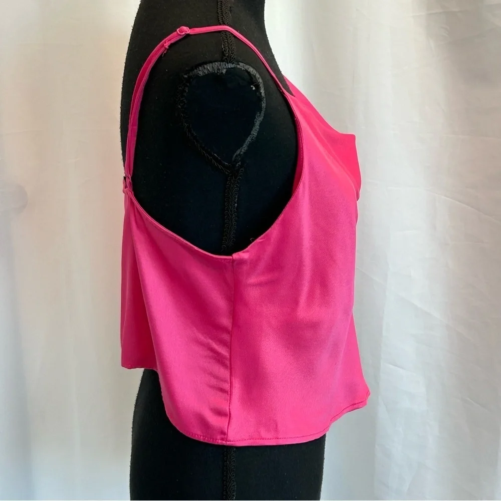 Zara pink satin effect draped cowl neck spaghetti strap camisole top blouse L - Picture 3 of 11